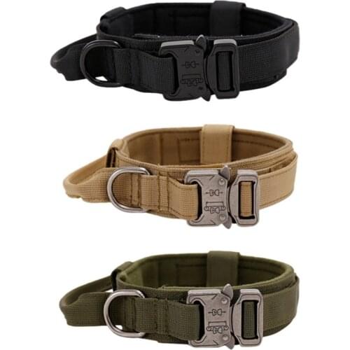 Adjustable Tactical Dog Collar Military Heavy Duty Metal Buckle Nylon With Control Handle For Outdoor Dog Hunting Training