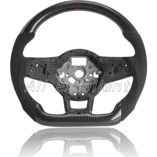 Carbon fiber steering wheel with Alcantarar For golf MK7 GTI R steering wheel replacement Red top mark & stitching