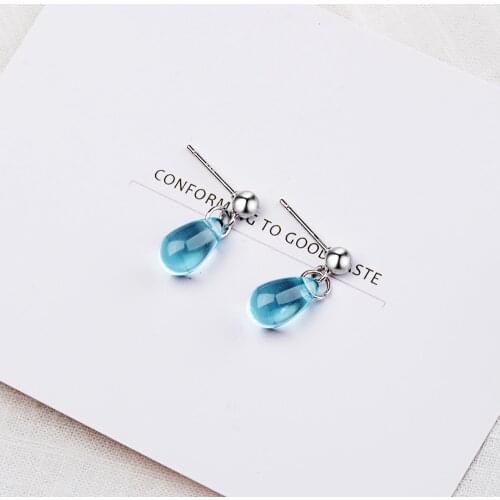 925 Sterling Silver Simple Literary Blue Water Droplets Earrings For Women Girls Jewelry Gifts Wholesale boucle d'oreille S-E649