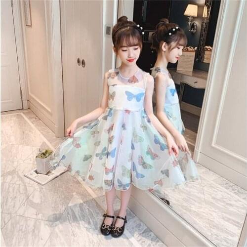 3-18Y Teens Kids Chiffon Dresses for Girls Fashion Pattern Print Dress send Shawl
