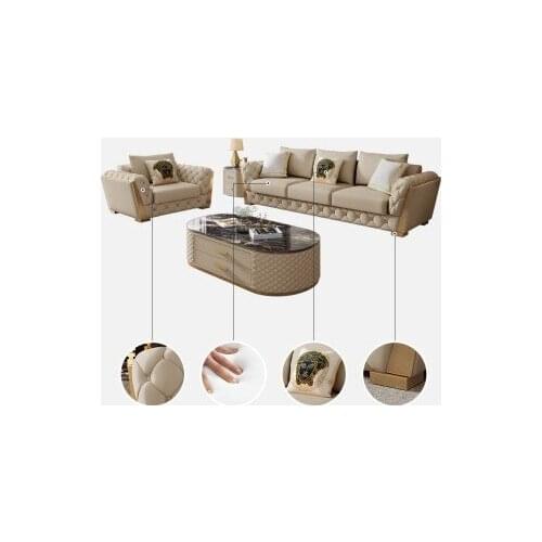 Modern light luxury leather sofa simple living room small family European leather sofa combination Furniture Customization