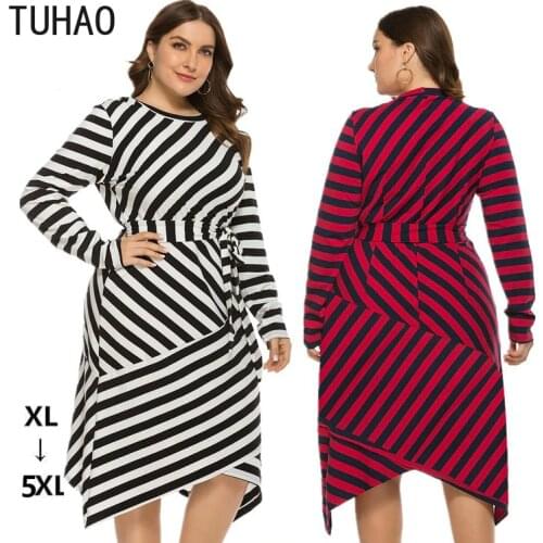 TUHAO 2020 Spring Plus Size 5XL 4XL 3XL Office Lady Casual Dress Womens Striped Long Sleeve Middle Age Mother OL Dress WM56