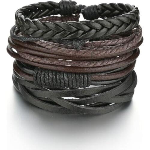 Retro Leather Bracelets Sets Men Jewelry Vintage Handmade Multi-layer Charm Bracelet Bangles Homme Male Jewelry Gifts