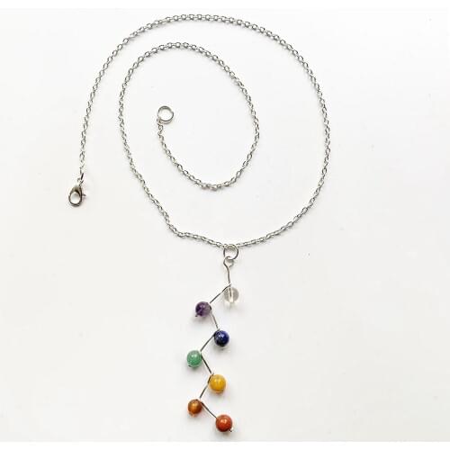 Reiki Healing Chakra Stone Jewelry Handmade Chakra Beads Charms Pendant Necklace DIY Jewelry Silver Plated Chain 1pc