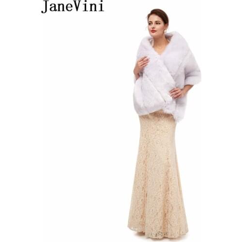 JaneVini White Ladies Women Fur Wedding Bolero Capes Coat 2020 Ivory Gray Winter Bridal Dress Shawl Faux Fur Wraps Stoles stola