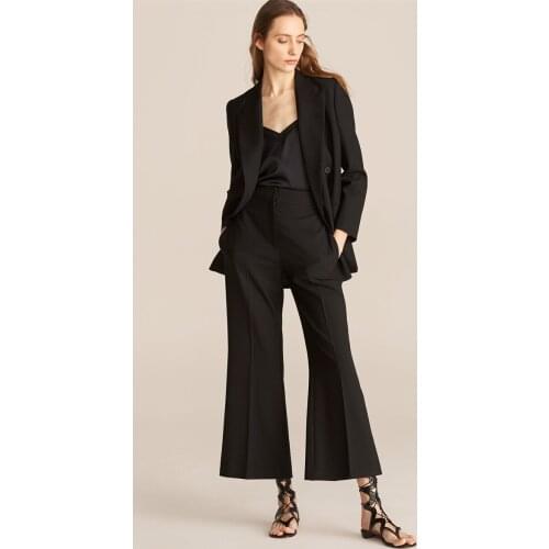 2 Pieces Black Women Suits Fashion Coat+Bell-Bottomed Pant Long Sleeves Formal Party Suits Customize Fit Slim Lady Office Suit