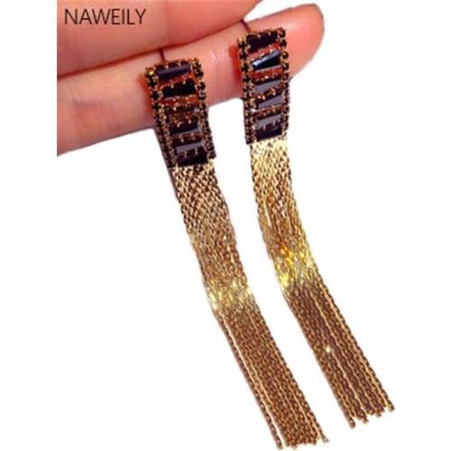 NAWEILY Statement Square Tassel Earrings Exaggerated Crystal Long Earring 2019 New Fashion Women Gold Silver Color Earring