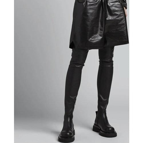 MUMANI Woman‘s Over-the-Knee Boots Genuine Leather Zipper White Elasticity Flat-Bottomed Long High-Barrel Elastic Platform Boots