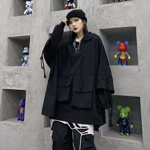 Harajuku Sweatershirt Women Spring Streetwear Pocket Loose Casual Autumn Hip Hop Long Sleeve Hooded Pullover Lady Tops Sudaderas