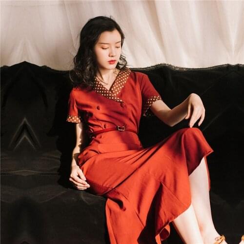 2019 new fashion womens dresses Retro elegant color matching dot fishtail dress in the long
