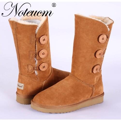 Genuine Leather Winter Australia Classic Long Female Yellow Snow Boot with Faux Fur for Girl Women Australian Shoe Boot Tall Tan