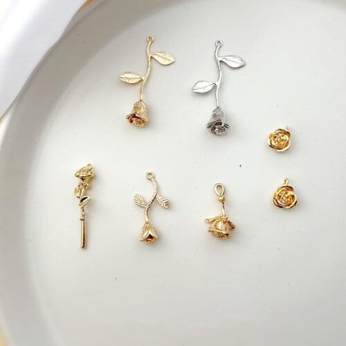 Gold-clad copper French romantic rose flower hand-made jewelry material diy temperament long earring pendant