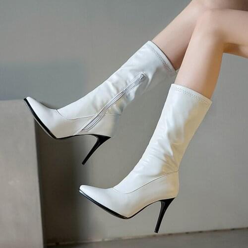 2020 Winter Womens Boots Warm Plush Short Boots Soft Leather Super High Heels Side Zipper Womens Shoes Warm Boots