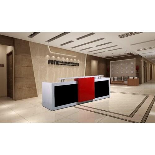3.4 m red white wood information table desk for 2 receptioner #QT3408