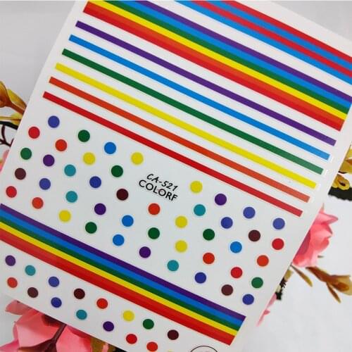 3D Nail stickers Art Peel Off Slider Rainbow Line Round Circle Nail Decoraciones Foil Self adhesive Design Manicure Accessories