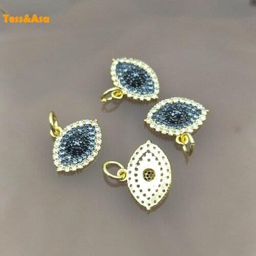 5pcs Evil Eye Shiny Cubic Zircon Pendant Gold Oval Brass Plated Horse Eye Pendant Finding For Women Necklace Making Jewelry Set
