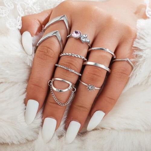7/9Pcs Fashion Women Star Moon Triangle Geometric Finger Bohemian For Women Knuckle Finger Rings Set Female Jewelry