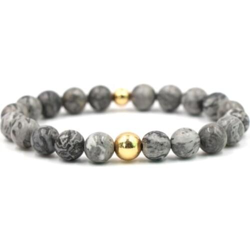 8mm tg432 Reiki Chakra agate picture stone Bracelet gold bead Buddha Yoga stone bead essential oils diffuser Bangles