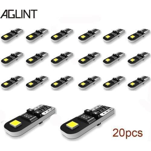 AGLINT 20PCS T10 194 168 5W5 LED Bulbs CANBUS No OBC Car Interior Dome Map Side Marker Courtesy Lights White Non-Polarity DC12V