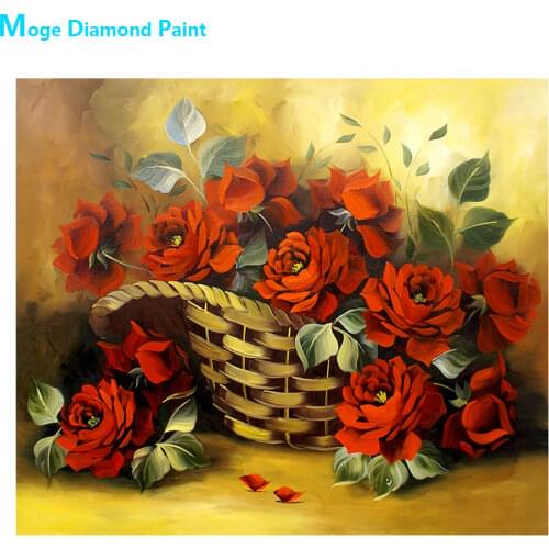 Flower Basket Diamond Painting Cross Stitch Full Round New DIY 5D Home Decorative Red Rose Peony Mosaic Embroidery