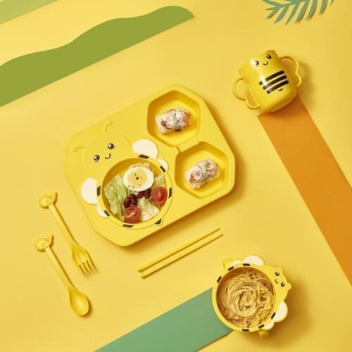 Childrens Tableware Cute Cartoon Bee Plates 6-Piece Set Baby&Feeding Baby Dishes Plates For Food Ag+ Antibacterial Material