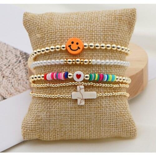 Go2boho Cross Bracelets Heart Bracelet Gold Color Fadeless Bead Bracelet Pearl Polymer Clay Beads Freshwater Pearl Pulseras