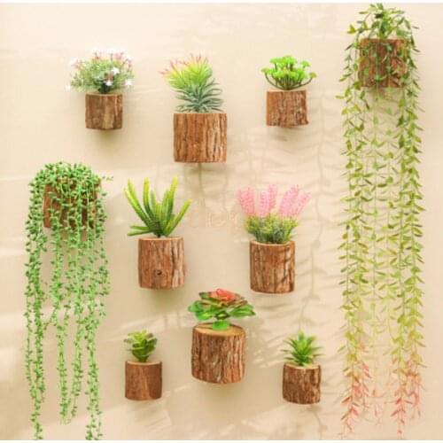 Artificial Succulent Plant Mini Potted Wooden Stump Home Hotel Wedding Decor