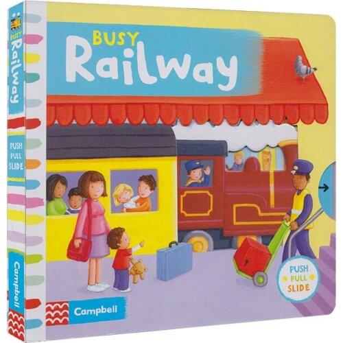 Campbell Busy Railway push pull slide movable Mechanical book English picture flap board book baby kids early education toy