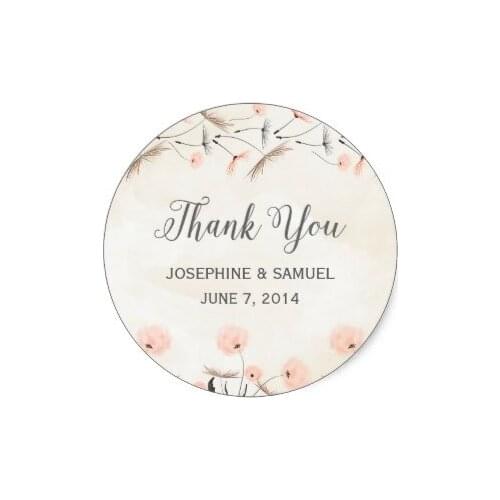 3.8cm Pink Dandelion Flowers Thank You Round Stickers