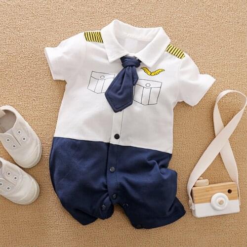 Aircraft Captain Clothes Summer Newborn Baby Boys Rompers Cotton New born Boy Romper Short Sleeve Onesie Infant Outfit Costume