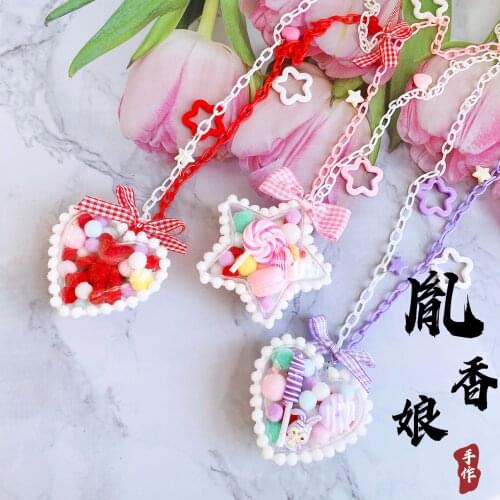 Hand-made lolita sweet necklace Lolita love five-pointed star pendant colored balls candy filled chain