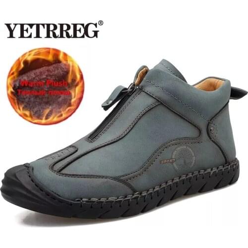 Brand Winter Men Snow Boots High Quality Leather Man Ankle Boots Warm Fur Winter Men Boots Fashion Autumn Mens Shoes Size 38-48