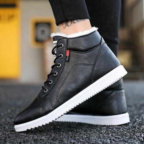 Men Winter Boots Warm Grey Black Casual Leather Shoes for Men Boots Fashion Male Sneaker Comfort Mens Winter Shoes Waterproof