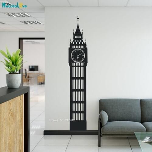 Clock Shape Wall Sticker London Art England Travel Décor School Home Living Bedroom Office Removable Murals YT4949