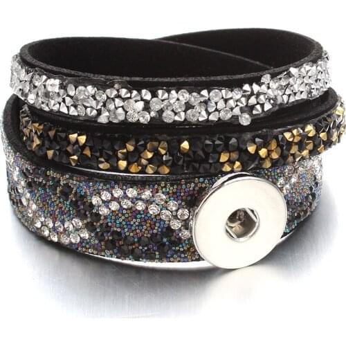 New 18mm Snap Jewelry Snap Rhinestone Velvet Bracelet For Women 40CM Multilayer Crystal Snap Bracelet Buttons Jewelry