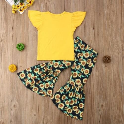 2019 Brand New Pretty Kid Baby Toddler Girls Clothes Set Outfit Fly Sleeve Ruffle Top Flared Wide Leg Trousers Set