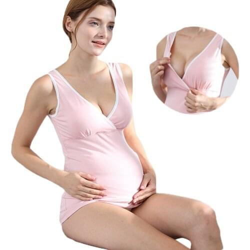 2020 new Multicolor Maternity vest Breastfeeding clothes plus size cotton underwear V-neck Nursing tops Q0514