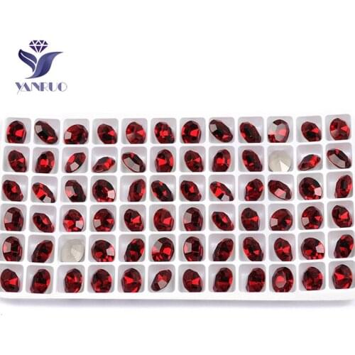 YANRUO 4128 Oval Siam Glass Red Rhinestones With Spikes For Crystals Stones Applique Shoes Sew On Claws Rhinestones