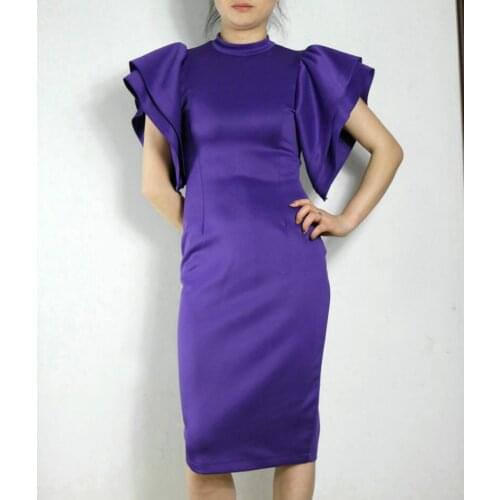 2016 Fashion Spring Summer slim A-Line Dress short butterfly sleeve mid-calf dress for ladies Custom dress Purple XXXL