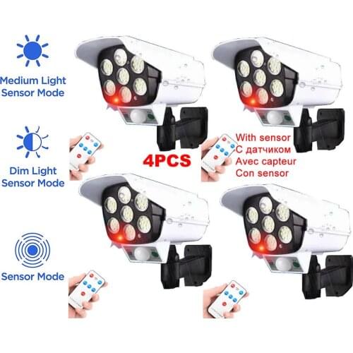 4pcs remote solar fake monitor dummy camera Outdoor Powered light Sunlight For Outdoor Garden Security Night Wall Split Lamp mot