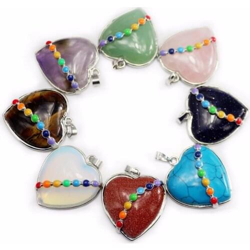 Healing Balance Reiki Stone Pendants Real Natural Stone 7 Chakra Pendants Heart Point Amethysts Quartz Stone Penants Women Lover