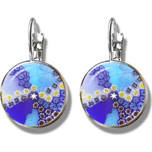 Murano Millefiori Earrings MultiColour Flower Glass Cabochon French Hook Earrings Jewelry For Women Girls Gift Wholesale