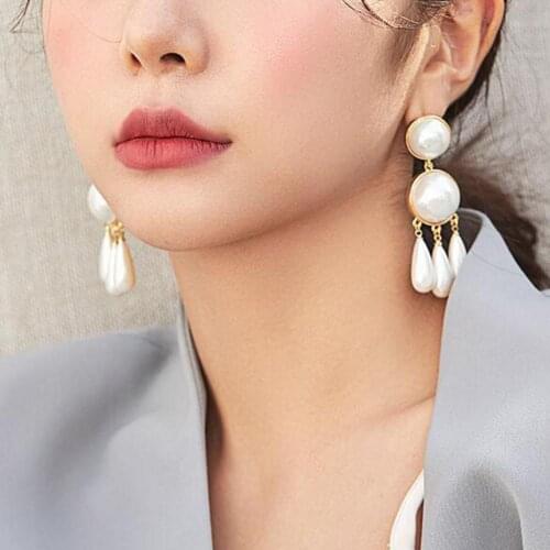 Hot Sales Vintage Women Faux Pearl Water Drop Pendant Ear Stud Earrings Banquet Jewelry