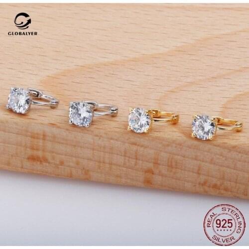 Sleep without picking S925 sterling silver four-claw zircon ear earrings Wild Simple Mini petite Earrings Free shipping 439
