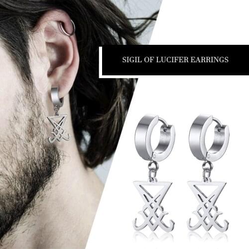 SIGIL OF LUCIFER EARRINGS IN STAINLESS STEEL SEAL OF SATAN DEMON SIDE OF LUCIFER SATANIC JEWELRY EARINGS