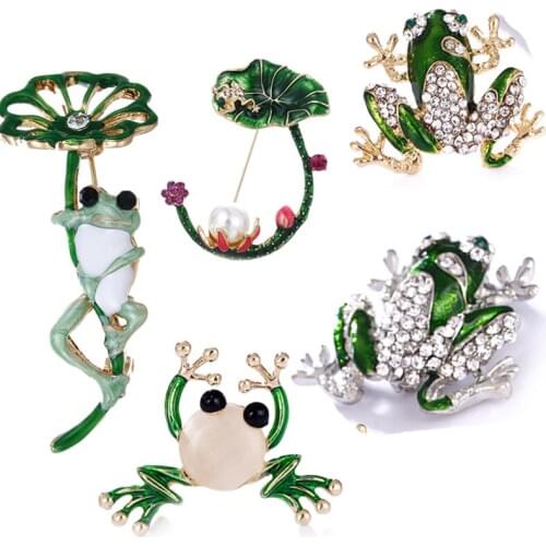 Rhinestone Green Frog Brooch Unisex Cute Animal Brooch Pin Women Men Dress Coat Accessories High Quality Ornament