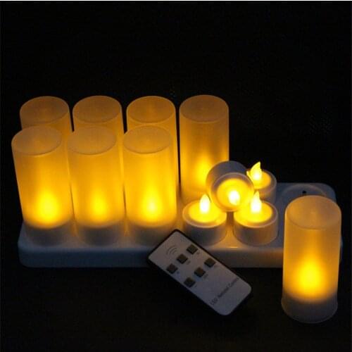12pcs/lot Remote Controlled LED Candles Flickering Frosted Cup Rechargeable Tea Light Electronics Candle lamp Christmas Wedding