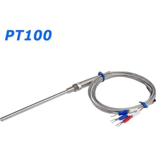 Stainless Steel Shield 10cm Probe Tube RTD PT100 Temperature Sensor with 2m 3 Cable Wires for Temperature Controller