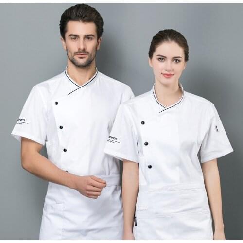 Unisex High Quality Top Chef Restaurant Kitchen Short Sleeve Work Jacket Hotel Restaurant Bakery Waiter Uniform