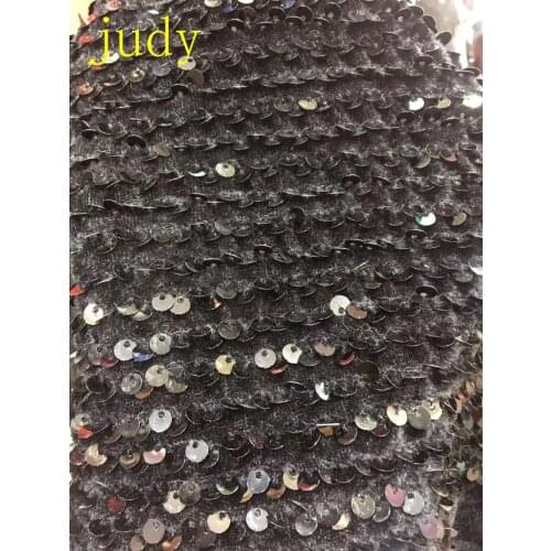 Stock 5yards/bag YS01# Black flannelette sequins of African fabric for autumn and winter stage fashion wedding dresses